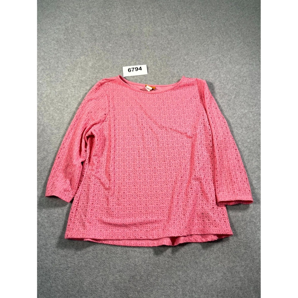 Ruby Rd Blouse Top‎ Womens XL Pink Stretch Eyelet Lace Texture Boat Neck Casual